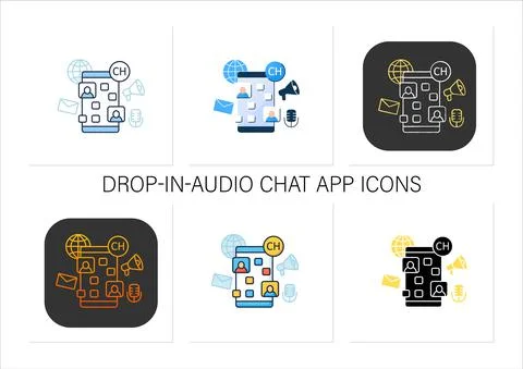 Drop in audio chat app icons set Ilustração Stock
