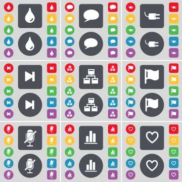 Drop, Chat bubble, Socket, Media skip, Network, Flag, Microphone, Diagram, Heart Stock Illustration