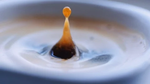Drop of coffee falls into the filled cup Stock Footage 105650060