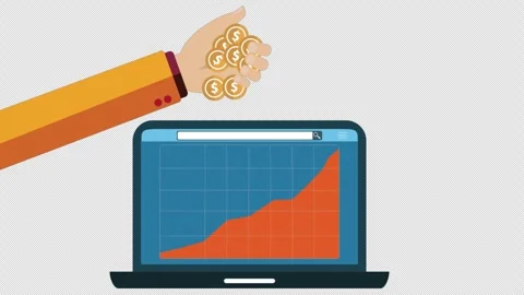 Drop Coin and Laptop Displaying Growth Chart Alpha Channel Vídeo Stock 333339438