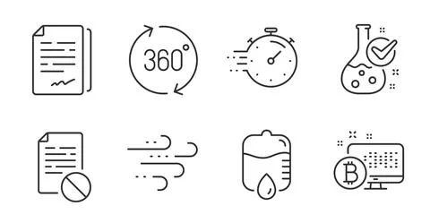Drop counter, 360 degrees and Wrong file icons set. Chemistry lab, Timer and イラスト素材