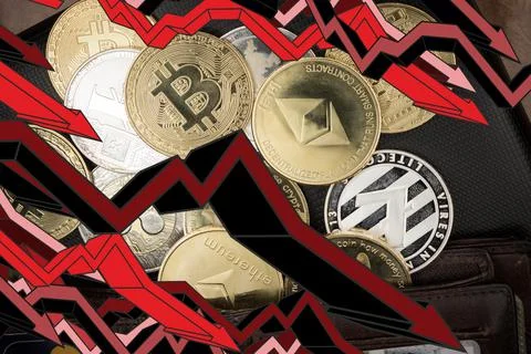 Drop of cryptocurrencies Stock Photos