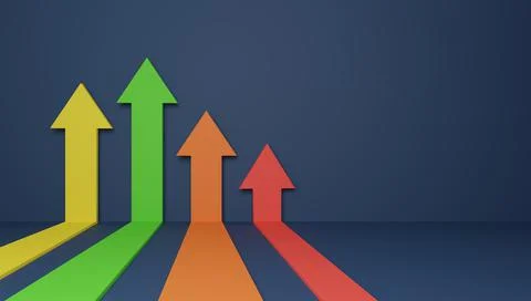 Drop down business flat arrow, concept of business target decrease, 3D render Stock Illustration