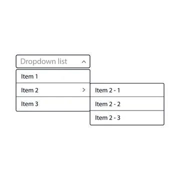 Drop-down list with menu items for the website. With a child drop-down list. The Stock Illustration