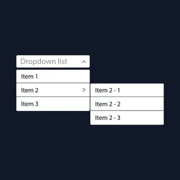 Drop-down list with menu items for the website. With a child drop-down list. The Stock Illustration