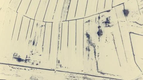 Drop down view of snow covered fields. Stock Photos