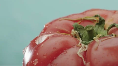 A drop drips on a ripe tomato Stock Footage 150909140
