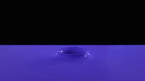 Drop falling in slow motion in blue paint and making beautiful crown splash Stock Footage 85877056