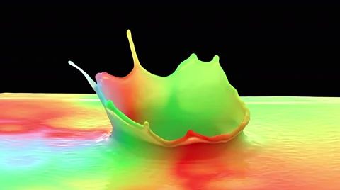 Drop falling in slow motion in color paint and making beautiful crown splash Stock Footage 59737791