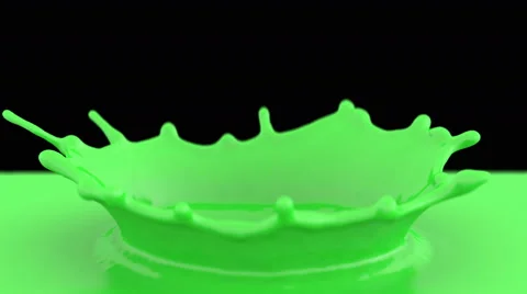 Drop falling in slow motion in green paint and making beautiful crown splash Stock Footage 59460801