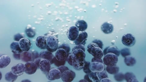 Drop fresh blueberries fall into the water Stock Footage 209799752