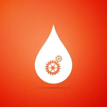 Drop with gears icon isolated on orange background. Abstract concept for ec.. Stock Illustration
