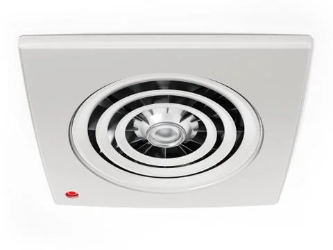 Drop grid ceiling fan isolated on white background. 3D illustration Illustrazione stock