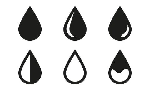 Drop icons set isolated on white background. Black water drop symbols. Vector Stock Illustration