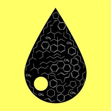 Drop of oil with molecules Stock Illustration