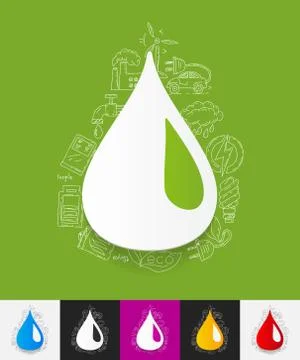 Drop paper sticker with hand drawn elements Stock Illustration