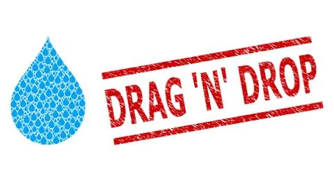 Drop Recursion Collage of Drop Icons and Scratched Drag 'N' Drop Seal Stamp Illustrazione stock