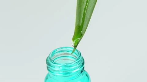 The drop rolls off the green leaf and drips directly into the bottle or bottle. Stock Footage 149915639