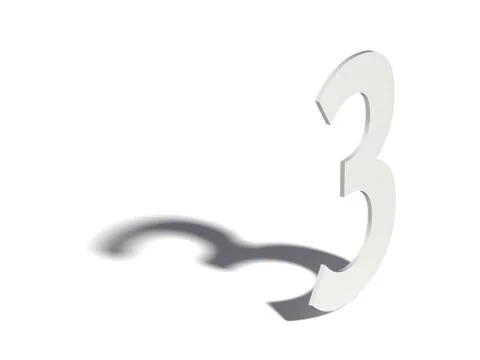 Drop shadow digit. Number THREE 3. 3D Ilustração Stock