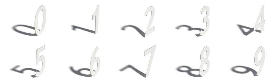 Drop shadow digit Numbers 0-9 3D Ilustração Stock