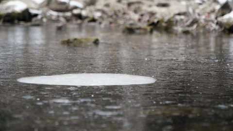 Drop stone ice splash water river slow motion closeup. Destruction rock explode. Stock Footage 133009087