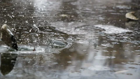 Drop stone ice splash water river slow motion closeup. Destruction rock explode. Stock Footage 133015123