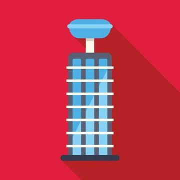 Drop tower ride with blue passenger car on top over red background Ilustração Stock