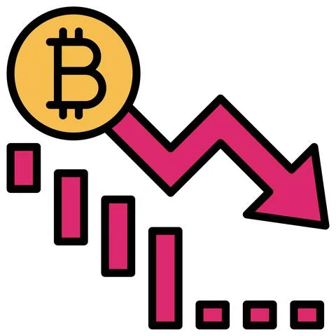 Drop in value icon, Bitcoin related vector illustration Illustrazione stock