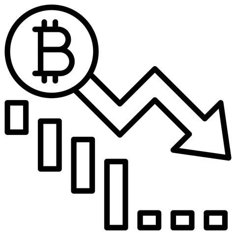 Drop in value icon, Bitcoin related vector illustration Illustrazione stock