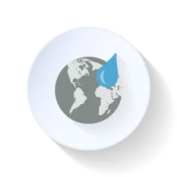 A drop of water on a background of a planet flat icon Stock Illustration