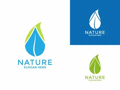 Drop Water Combinations with Leaf Logo vector. Natural and sustainable logo.. Stock Illustration