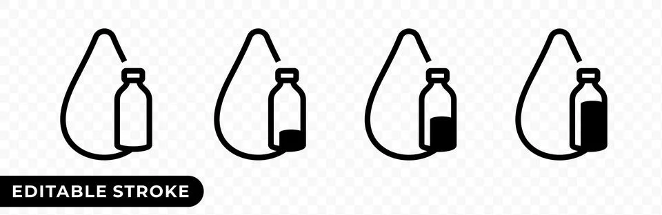 Drop of water with an empty, full and almost filled plastic bottle of liquid Stock Illustration