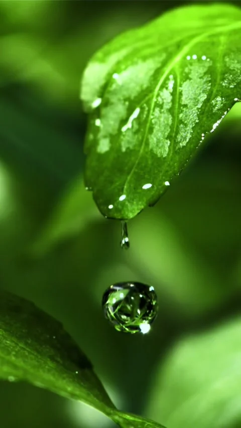 Drop of water falls from a green mint leaf. Filmed is slow motion 1000 fps Stock Footage 335293044