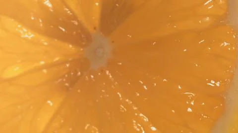 Drop of water flows down the surface of a ripe juicy Lemon slice. Slow Motion 4K Illustrazione stock