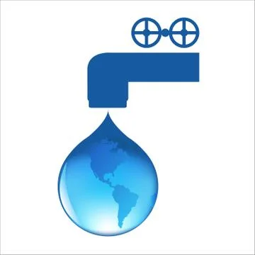 Drop of water with globe Stock Illustration