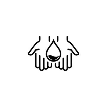 A drop of water in hands icon. Save water resources concept. Vector on isolat Stock Illustration