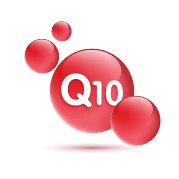 Drop water Q10 and structure. vitamin solution complex with chemical formul.. Illustrazione stock