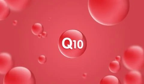Drop water Q10 and structure. vitamin solution complex with chemical formul.. Stock Illustration