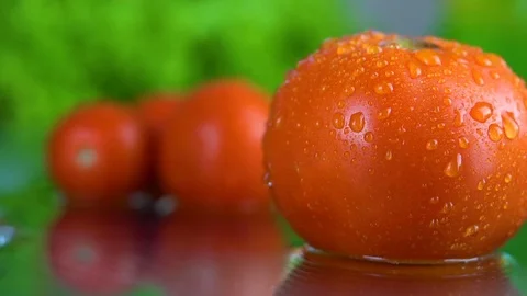 A drop of water on a tomato Stock Footage 85179007