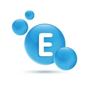 Drop water vitamin E blue and structure. vitamin solution complex with chem.. Stock Illustration
