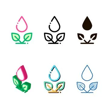 Drop watering leaves bush vector types thin line icon Stock Illustration