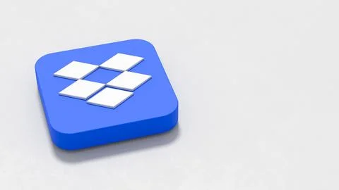 Dropbox Logo 3D Symbol Shape on Plastered Light Gray Background with Copy spa Stock Illustration