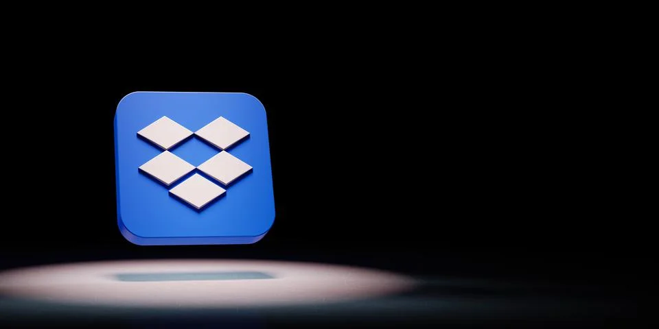 Dropbox Logo 3D Symbol Shape Spotlighted on Black Background with Copy Space イラスト素材