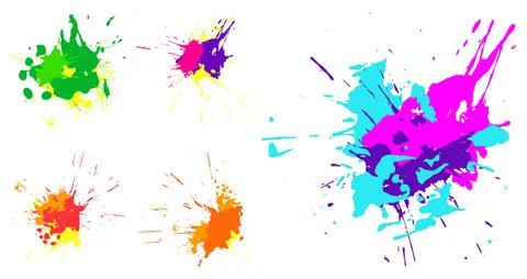 Droped colored blots and dots of paint splatter. Set of paint drops, brush st Illustrazione stock