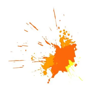 Droped colored blots and dots of paint splatter. Bright yellow orange water.. Stock Illustration