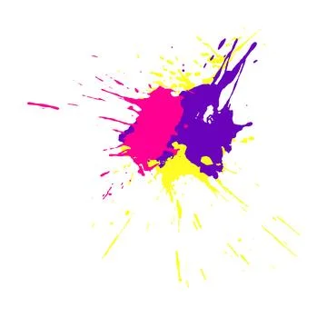 Droped colored blots and dots of paint splatter. Bright blue yellow crimson.. Stock Illustration