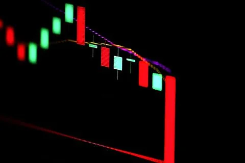 Droping Candle stick graph chart of stock market investment trading. Finance  Stock Photos