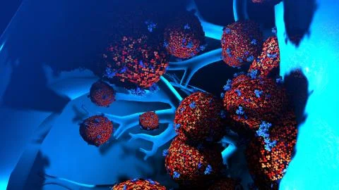 Droplets infected with a virus or Coronavirus spray into the air, Human lungs Stock Illustration