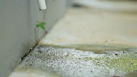 Droplets water from compressor drain hose when using the air conditioner. Video stock 157057393