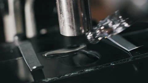 Dropper Applies Clear Fluid to Microscope Slide Side Angle Stock Footage 322032381
